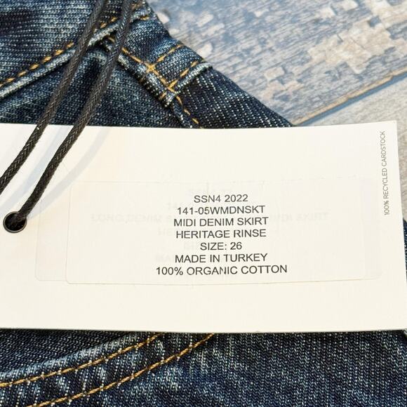 RE/DONE Midi Denim Skirt Womens 26 Blue Heritage Rinse Organic Cotton NEW - Picture 13 of 14